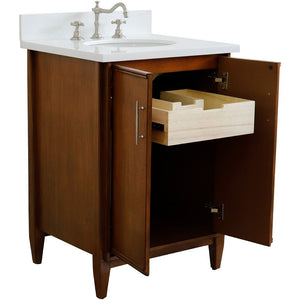 Bellaterra 25" Walnut Wood Single Vanity w/ Counter Top and Sink 400901-25-WA-WEO (White Quartz)
