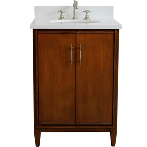 Bellaterra 25" Walnut Wood Single Vanity w/ Counter Top and Sink 400901-25-WA-WEO (White Quartz)
