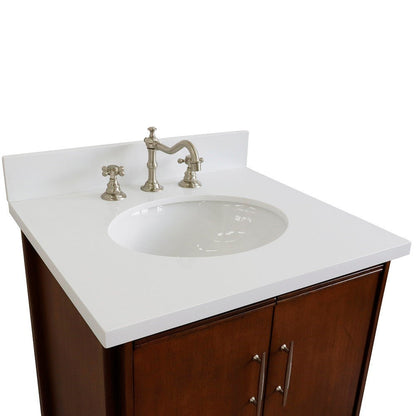 Bellaterra 25" Walnut Wood Single Vanity w/ Counter Top and Sink 400901-25-WA-WEO (White Quartz)