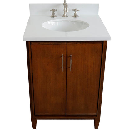 Bellaterra 25" Walnut Wood Single Vanity w/ Counter Top and Sink 400901-25-WA-WEO (White Quartz)