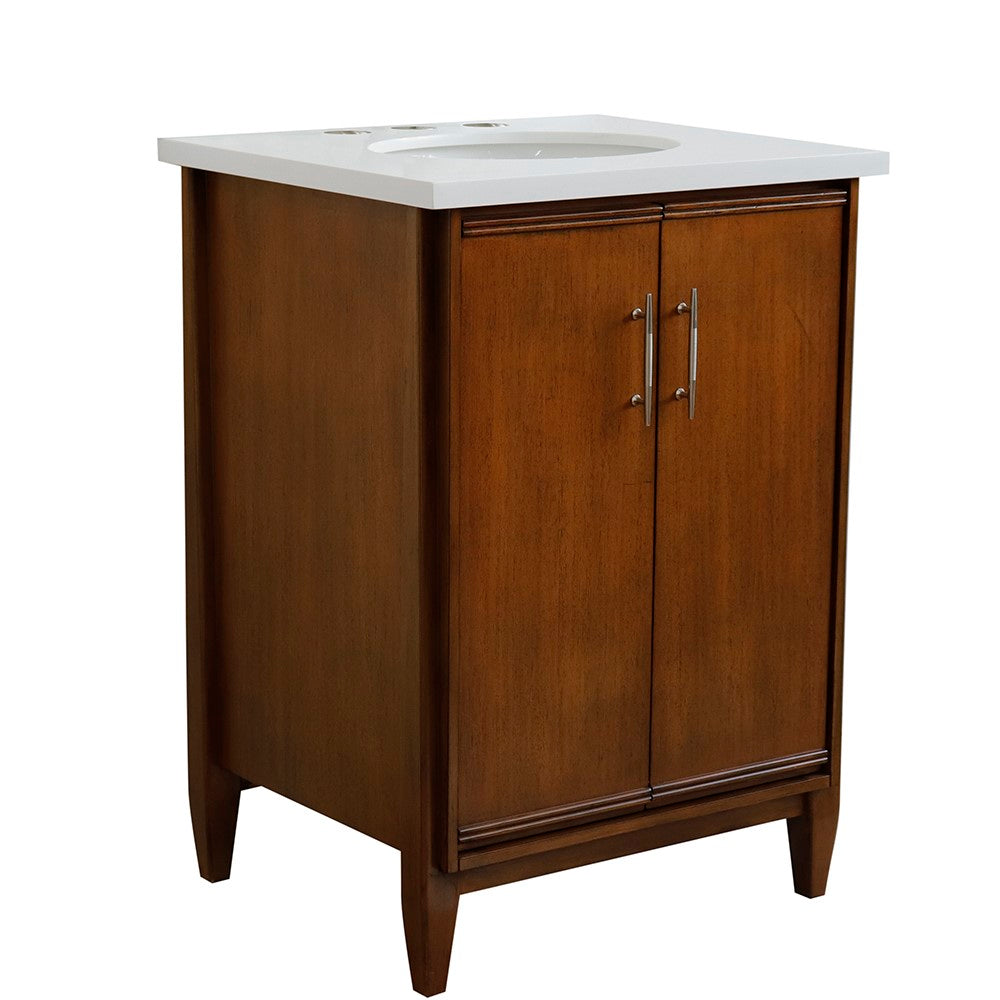 Bellaterra 25" Walnut Wood Single Vanity w/ Counter Top and Sink 400901-25-WA-WEO (White Quartz)