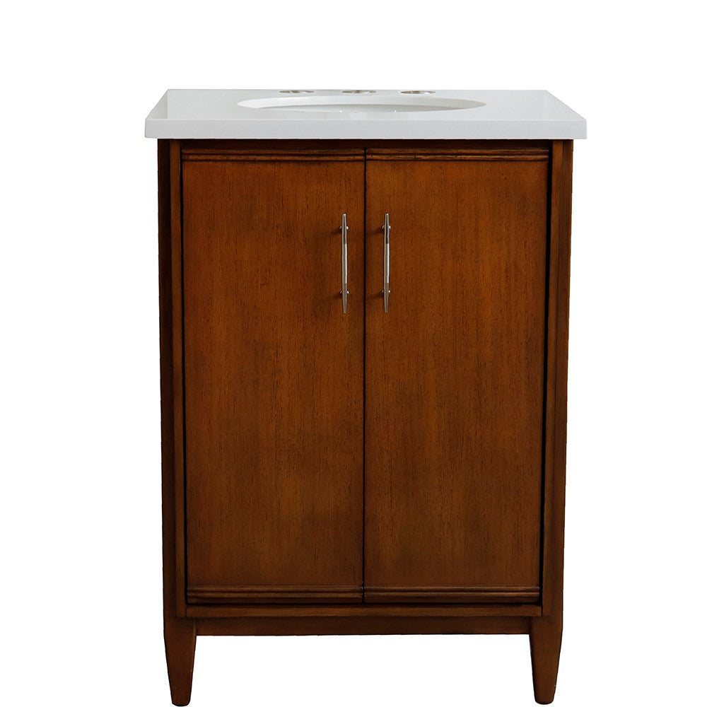 Bellaterra 25" Walnut Wood Single Vanity w/ Counter Top and Sink 400901-25-WA-WEO (White Quartz)