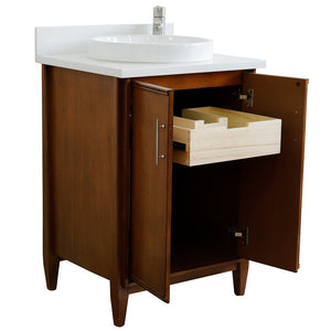 Bellaterra 25" Walnut Wood Single Vanity w/ Counter Top and Sink 400901-25-WA-WERD (White Quartz)