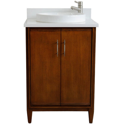 Bellaterra 25" Walnut Wood Single Vanity w/ Counter Top and Sink 400901-25-WA-WERD (White Quartz)