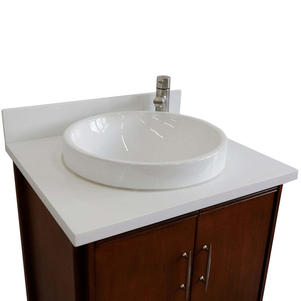 Bellaterra 25" Walnut Wood Single Vanity w/ Counter Top and Sink 400901-25-WA-WERD (White Quartz)