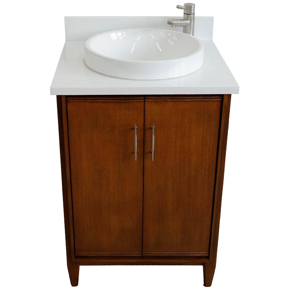 Bellaterra 25" Walnut Wood Single Vanity w/ Counter Top and Sink 400901-25-WA-WERD (White Quartz)