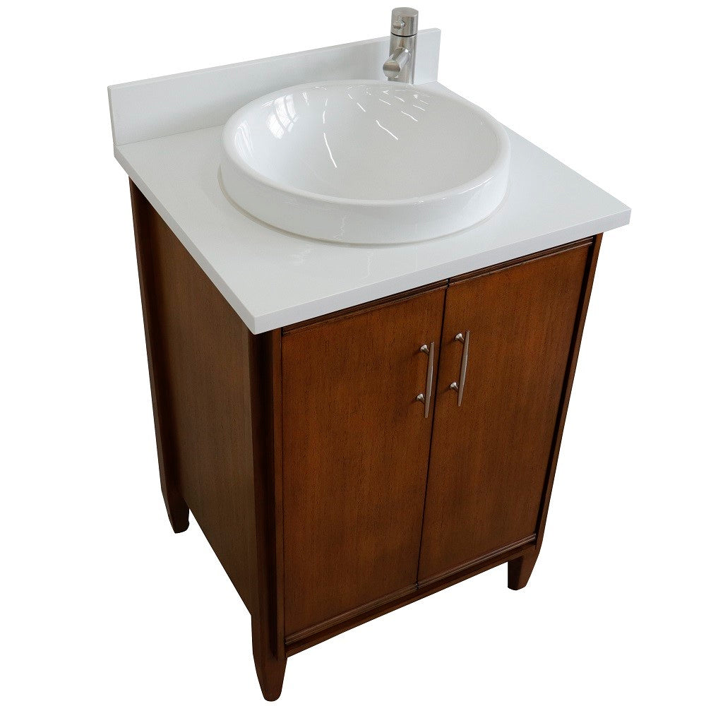 Bellaterra 25" Walnut Wood Single Vanity w/ Counter Top and Sink 400901-25-WA-WERD (White Quartz)