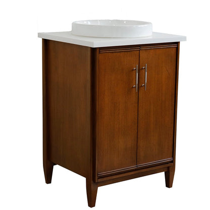 Bellaterra 25" Walnut Wood Single Vanity w/ Counter Top and Sink 400901-25-WA-WERD (White Quartz)