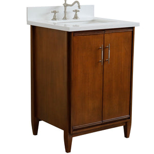 Bellaterra 25" Walnut Wood Single Vanity w/ Counter Top and Sink 400901-25-WA-WER (White Quartz)