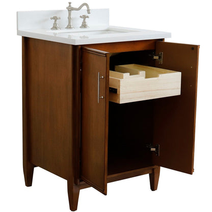 Bellaterra 25" Walnut Wood Single Vanity w/ Counter Top and Sink 400901-25-WA-WER (White Quartz)