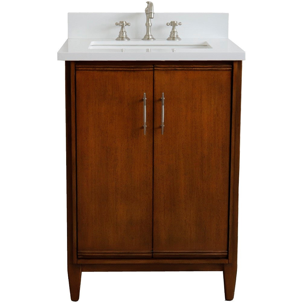 Bellaterra 25" Walnut Wood Single Vanity w/ Counter Top and Sink 400901-25-WA-WER (White Quartz)