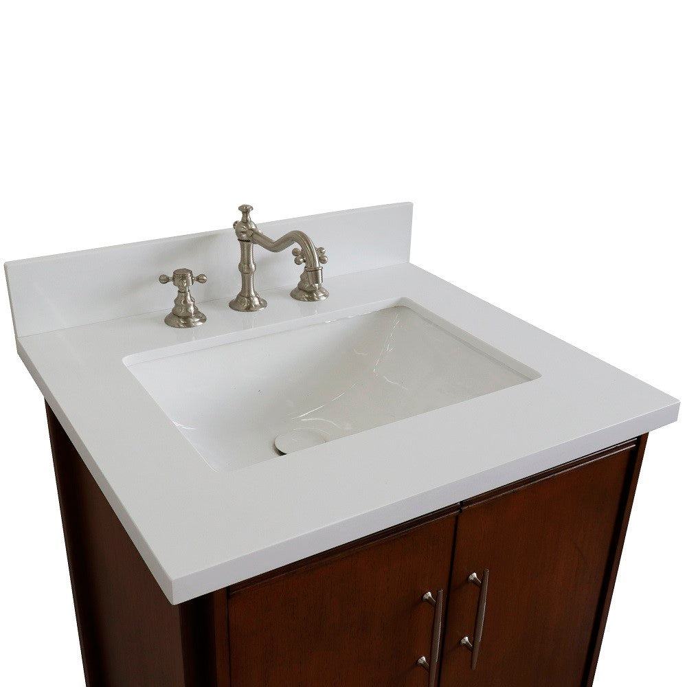 Bellaterra 25" Walnut Wood Single Vanity w/ Counter Top and Sink 400901-25-WA-WER (White Quartz)