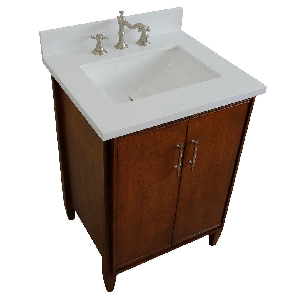 Bellaterra 25" Walnut Wood Single Vanity w/ Counter Top and Sink 400901-25-WA-WER (White Quartz)