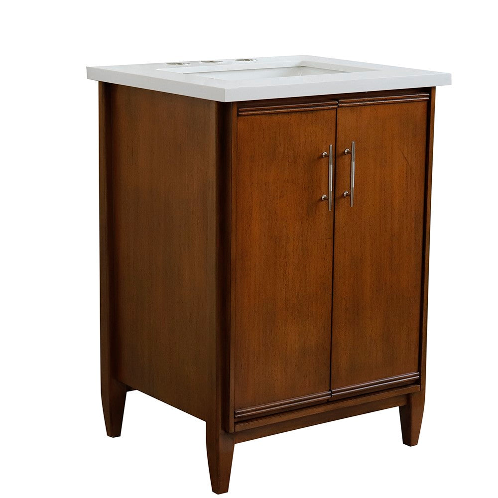 Bellaterra 25" Walnut Wood Single Vanity w/ Counter Top and Sink 400901-25-WA-WER (White Quartz)