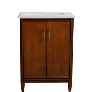 Bellaterra 25" Walnut Wood Single Vanity w/ Counter Top and Sink 400901-25-WA-WER (White Quartz)
