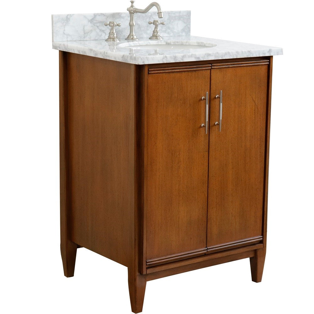 Bellaterra 25" Walnut Wood Single Vanity w/ Counter Top and Sink 400901-25-WA-WMO (White Carrara Marble)