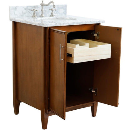 Bellaterra 25" Walnut Wood Single Vanity w/ Counter Top and Sink 400901-25-WA-WMO (White Carrara Marble)