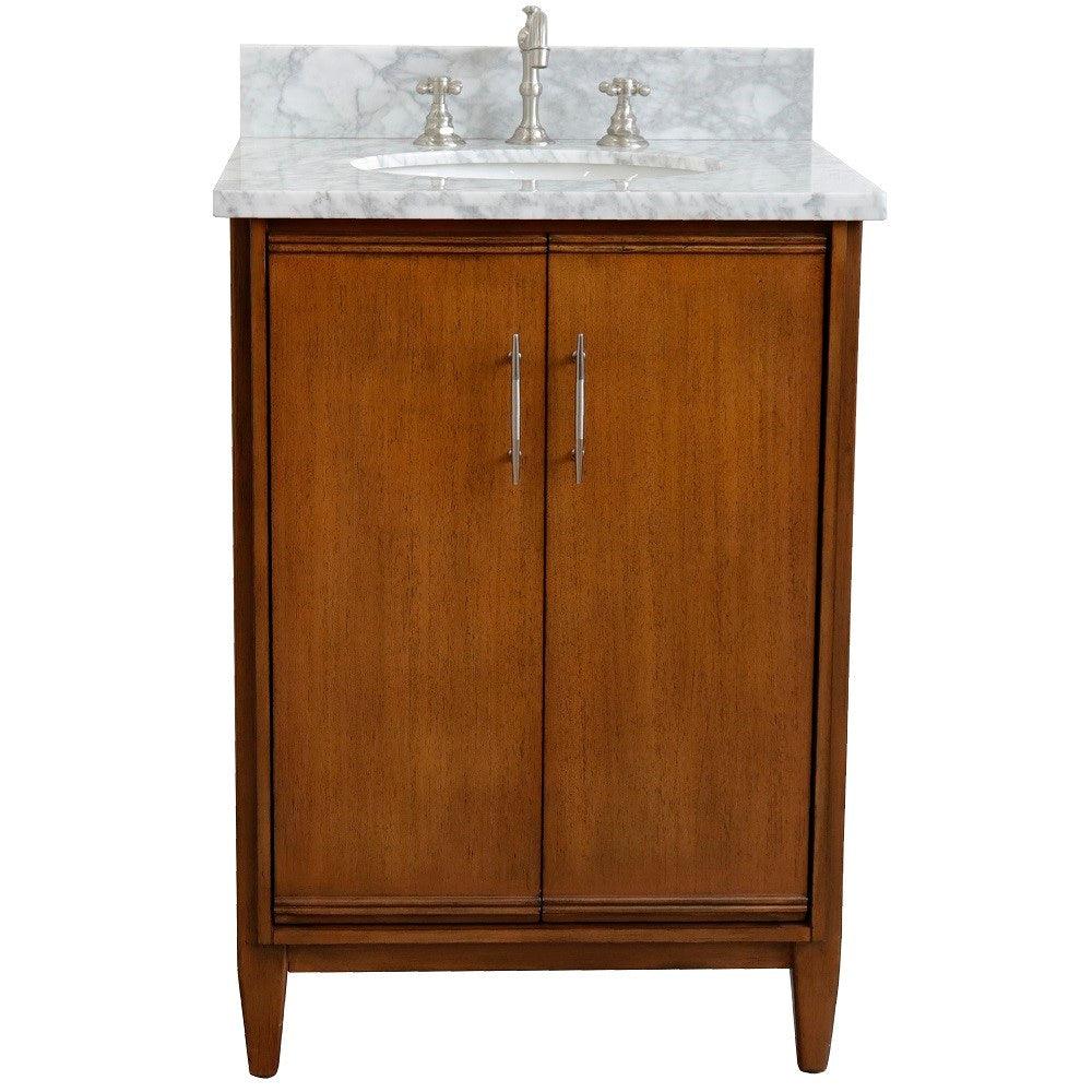 Bellaterra 25" Walnut Wood Single Vanity w/ Counter Top and Sink 400901-25-WA-WMO (White Carrara Marble)