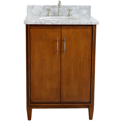 Bellaterra 25" Walnut Wood Single Vanity w/ Counter Top and Sink 400901-25-WA-WMO (White Carrara Marble)