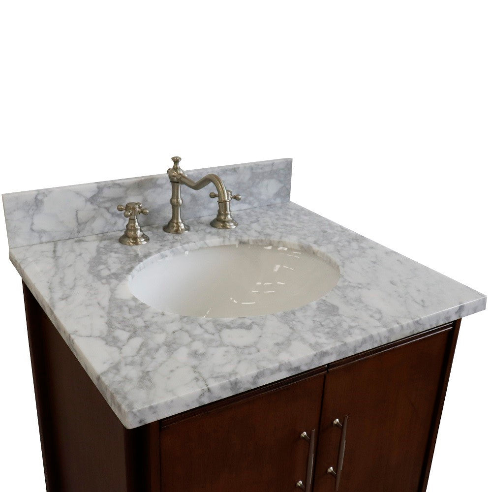 Bellaterra 25" Walnut Wood Single Vanity w/ Counter Top and Sink 400901-25-WA-WMO (White Carrara Marble)