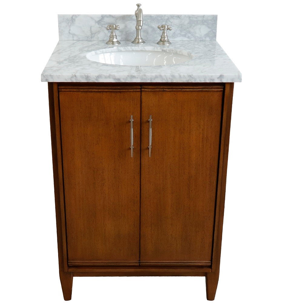 Bellaterra 25" Walnut Wood Single Vanity w/ Counter Top and Sink 400901-25-WA-WMO (White Carrara Marble)