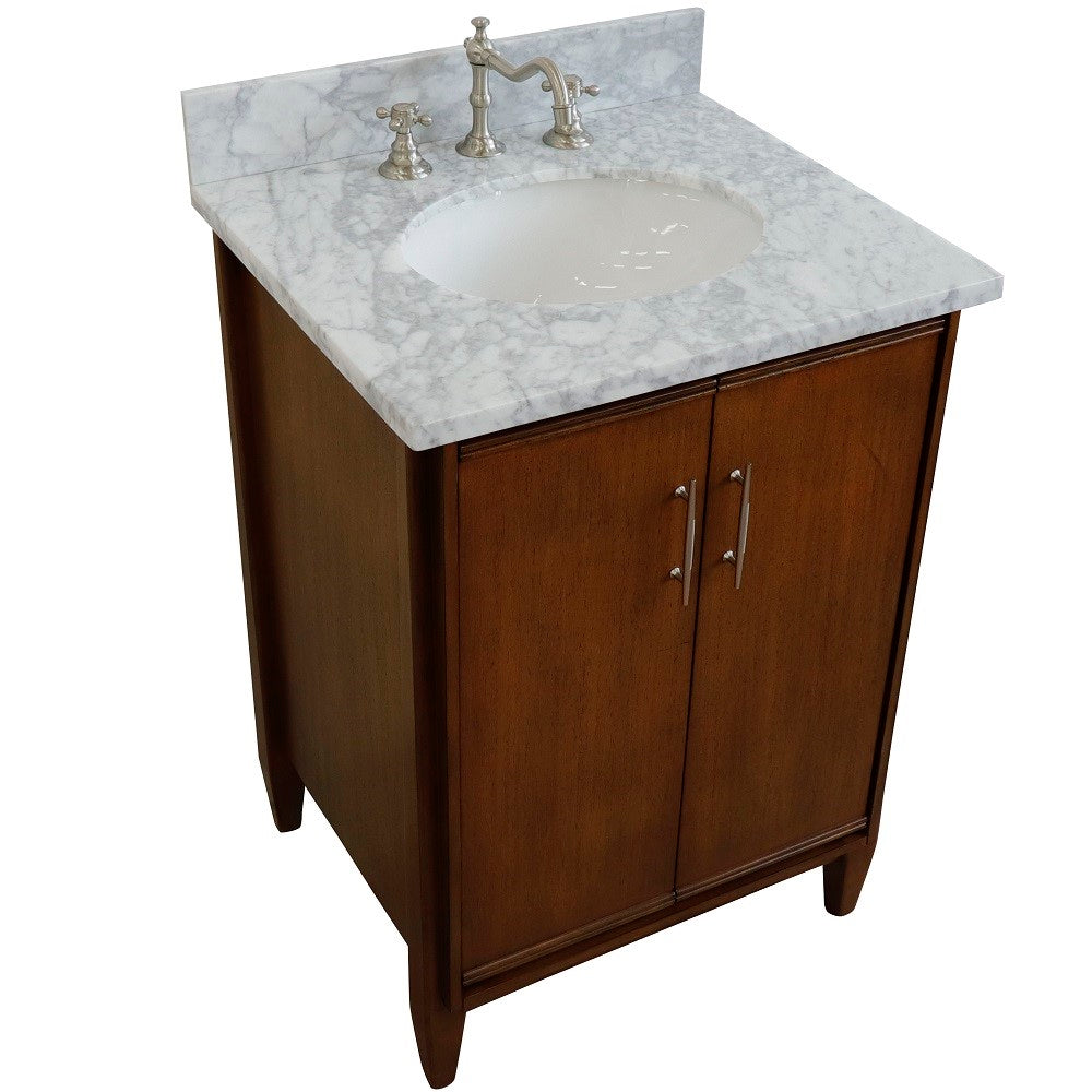 Bellaterra 25" Walnut Wood Single Vanity w/ Counter Top and Sink 400901-25-WA-WMO (White Carrara Marble)