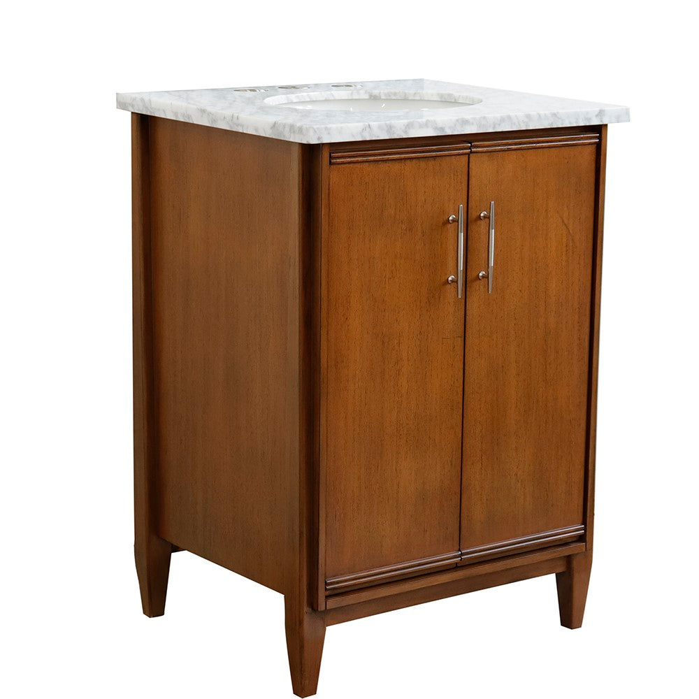 Bellaterra 25" Walnut Wood Single Vanity w/ Counter Top and Sink 400901-25-WA-WMO (White Carrara Marble)