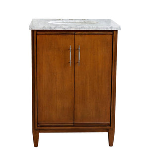 Bellaterra 25" Walnut Wood Single Vanity w/ Counter Top and Sink 400901-25-WA-WMO (White Carrara Marble)