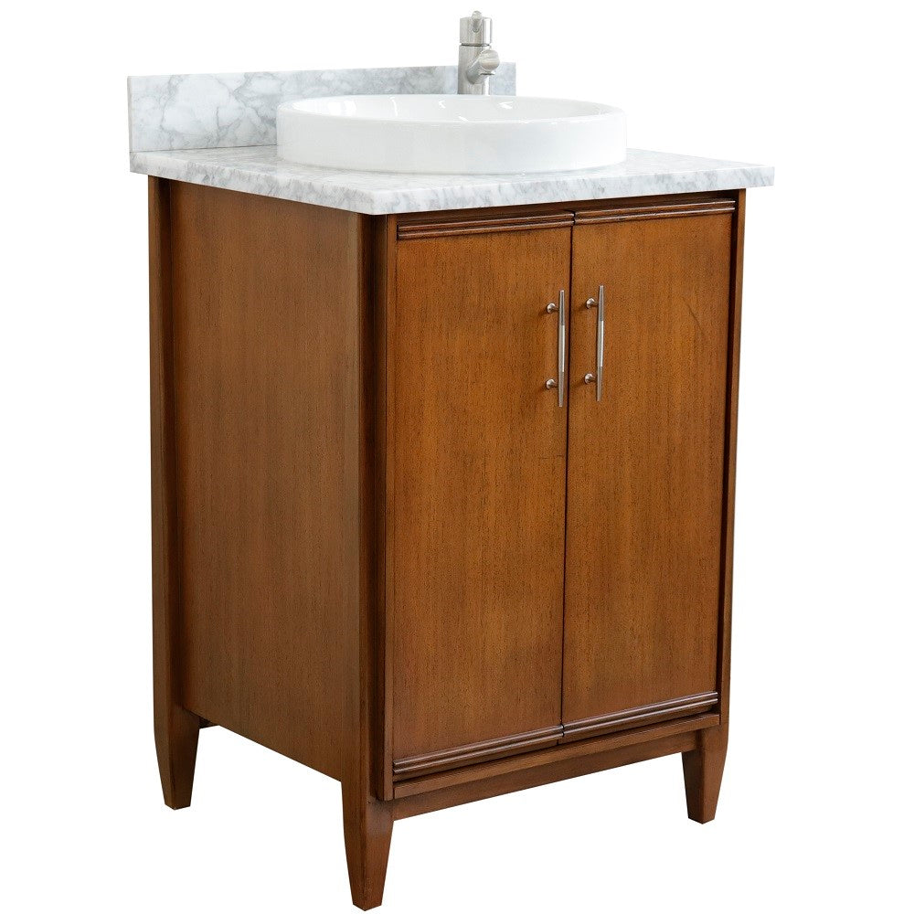 Bellaterra 25" Walnut Wood Single Vanity w/ Counter Top and Sink 400901-25-WA-WMRD (White Carrara Marble)