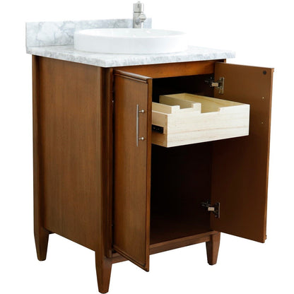 Bellaterra 25" Walnut Wood Single Vanity w/ Counter Top and Sink 400901-25-WA-WMRD (White Carrara Marble)