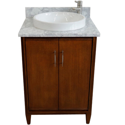 Bellaterra 25" Walnut Wood Single Vanity w/ Counter Top and Sink 400901-25-WA-WMRD (White Carrara Marble)