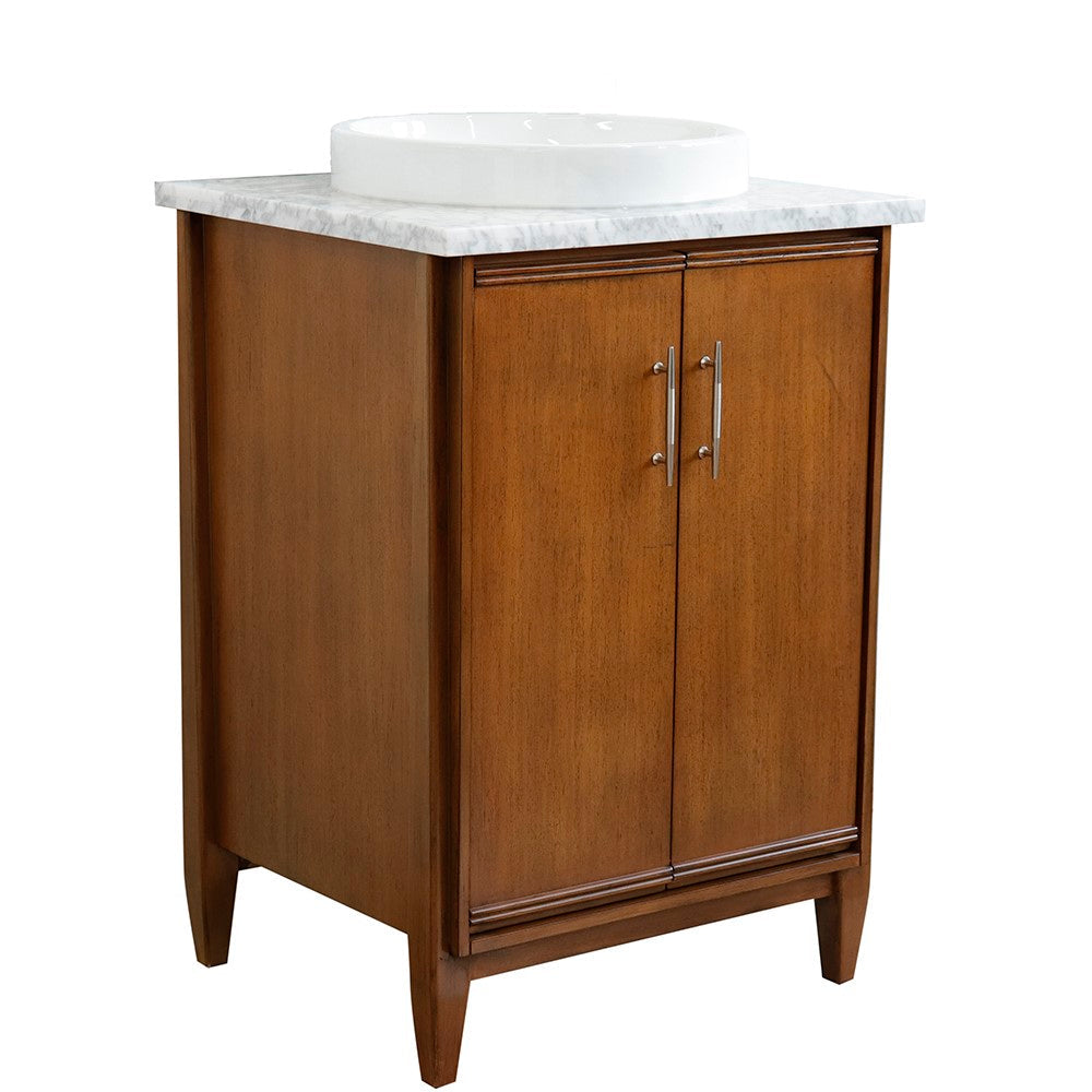 Bellaterra 25" Walnut Wood Single Vanity w/ Counter Top and Sink 400901-25-WA-WMRD (White Carrara Marble)