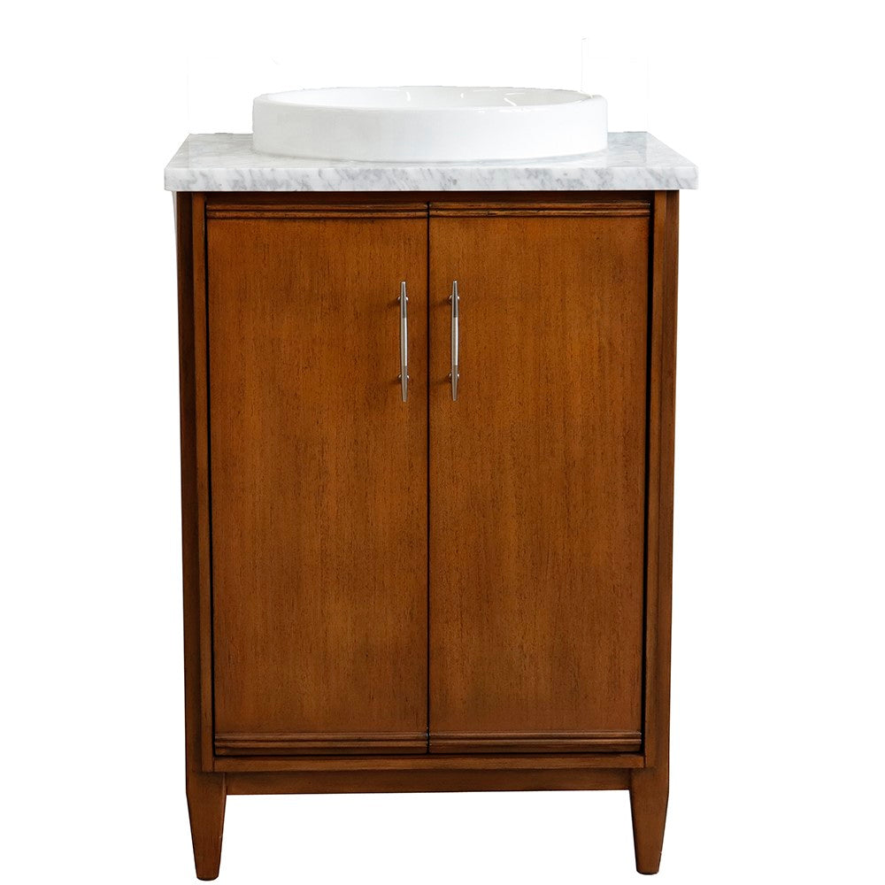 Bellaterra 25" Walnut Wood Single Vanity w/ Counter Top and Sink 400901-25-WA-WMRD (White Carrara Marble)