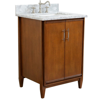 Bellaterra 25" Walnut Wood Single Vanity w/ Counter Top and Sink 400901-25-WA-WMR (White Carrara Marble)