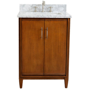 Bellaterra 25" Walnut Wood Single Vanity w/ Counter Top and Sink 400901-25-WA-WMR (White Carrara Marble)