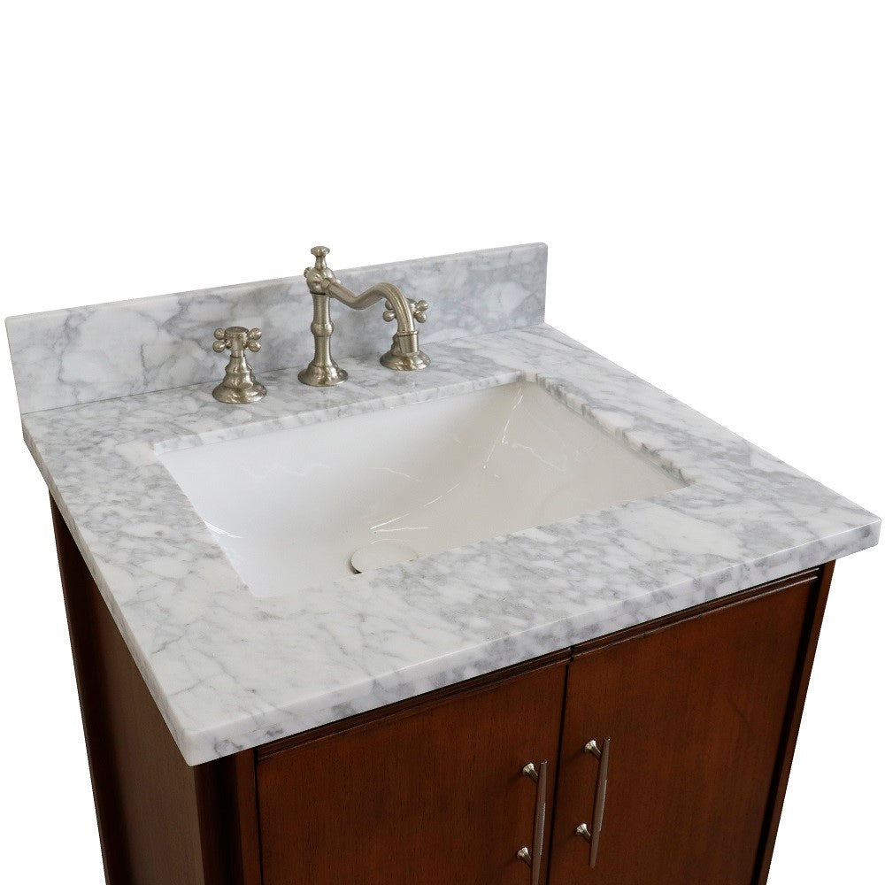 Bellaterra 25" Walnut Wood Single Vanity w/ Counter Top and Sink 400901-25-WA-WMR (White Carrara Marble)