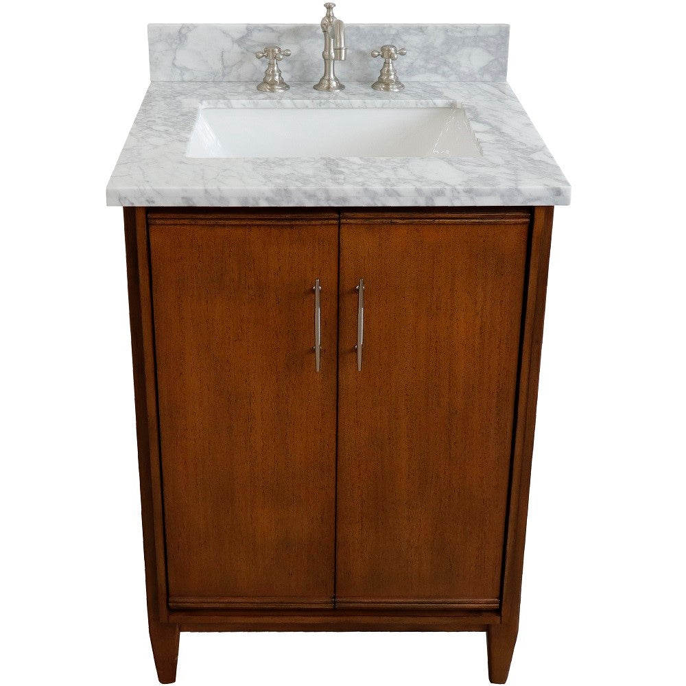 Bellaterra 25" Walnut Wood Single Vanity w/ Counter Top and Sink 400901-25-WA-WMR (White Carrara Marble)