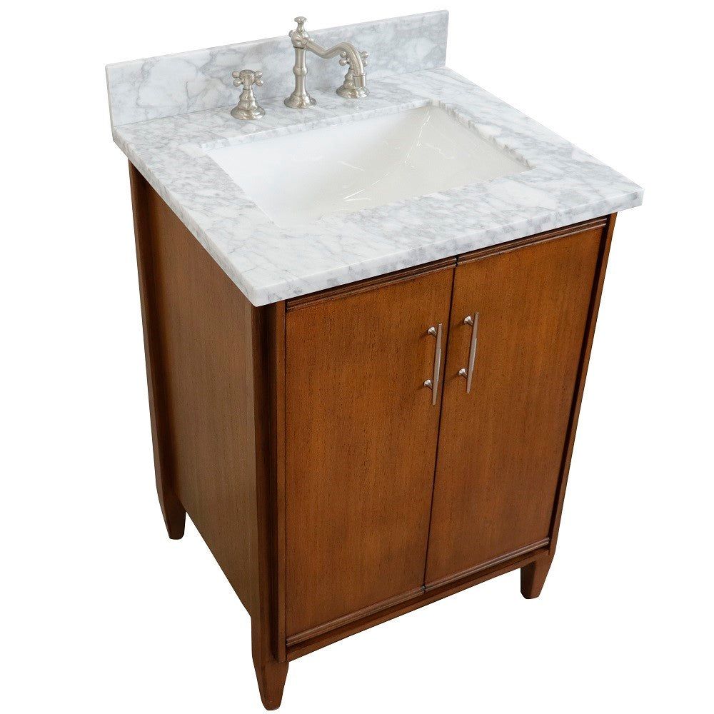 Bellaterra 25" Walnut Wood Single Vanity w/ Counter Top and Sink 400901-25-WA-WMR (White Carrara Marble)