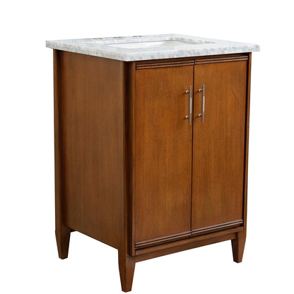 Bellaterra 25" Walnut Wood Single Vanity w/ Counter Top and Sink 400901-25-WA-WMR (White Carrara Marble)