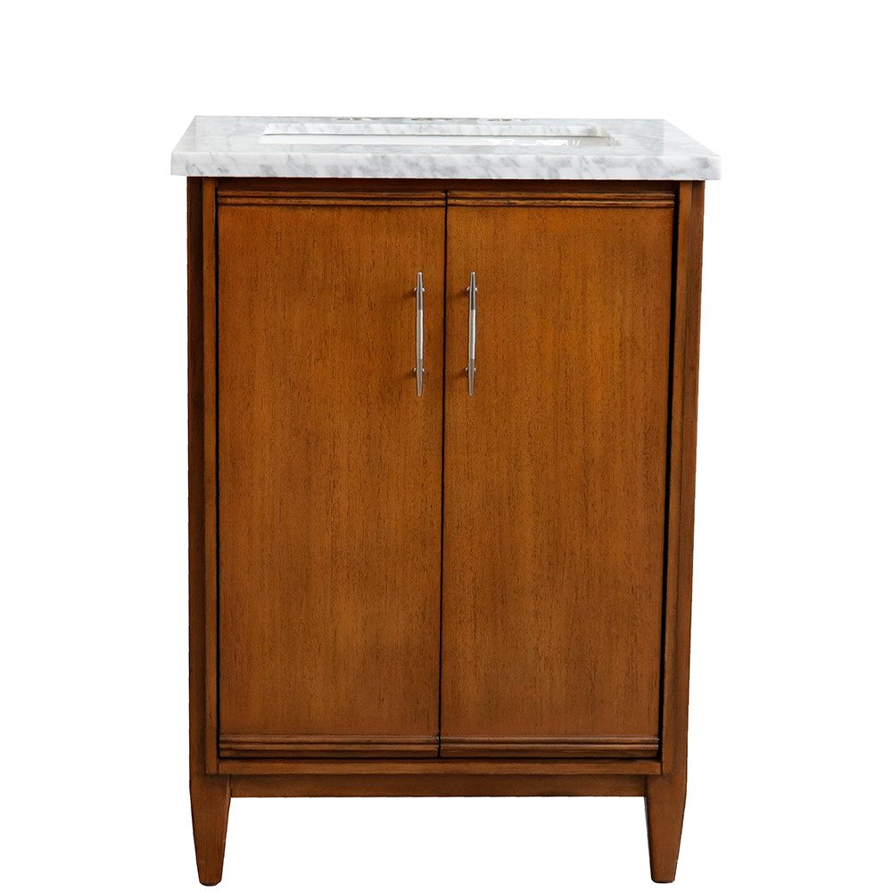 Bellaterra 25" Walnut Wood Single Vanity w/ Counter Top and Sink 400901-25-WA-WMR (White Carrara Marble)