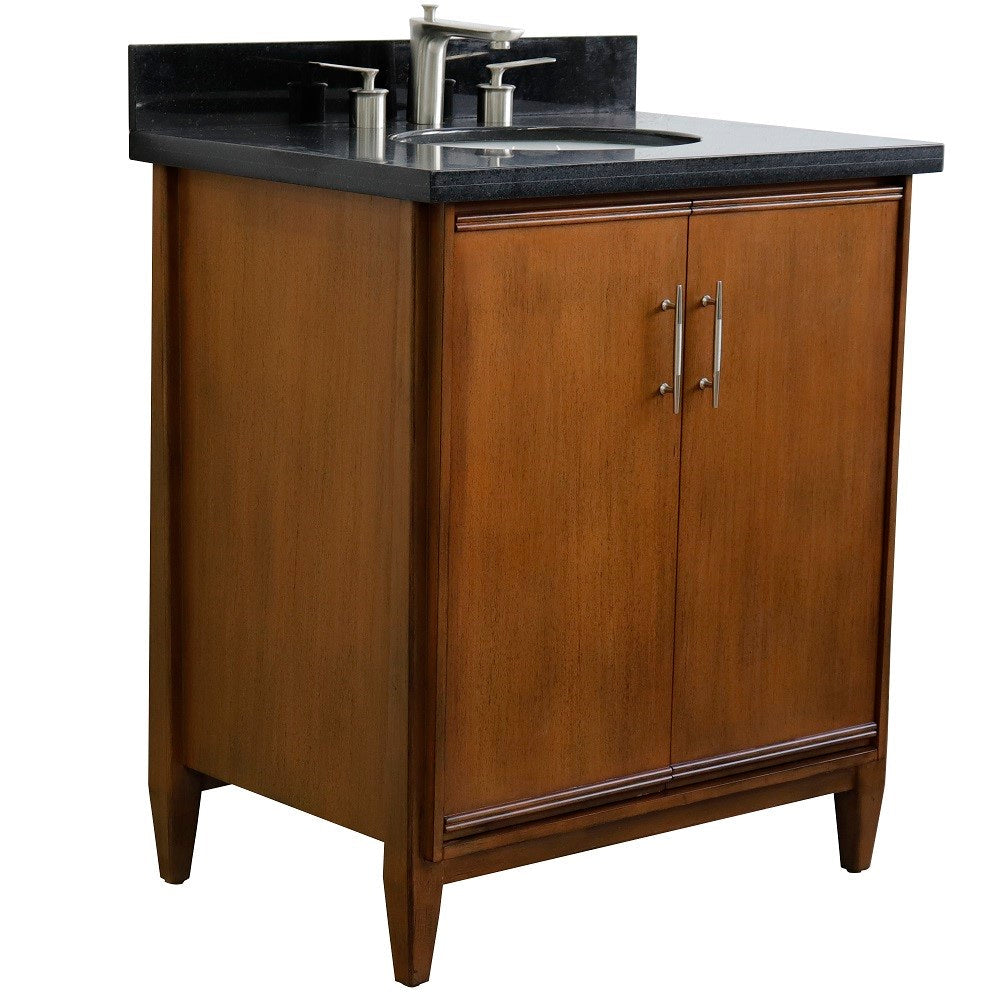 Bellaterra 400901-31-WA-BGO 31" Single Sink Vanity in Walnut Finish with Counter Top and Sink Black Galaxy Granite