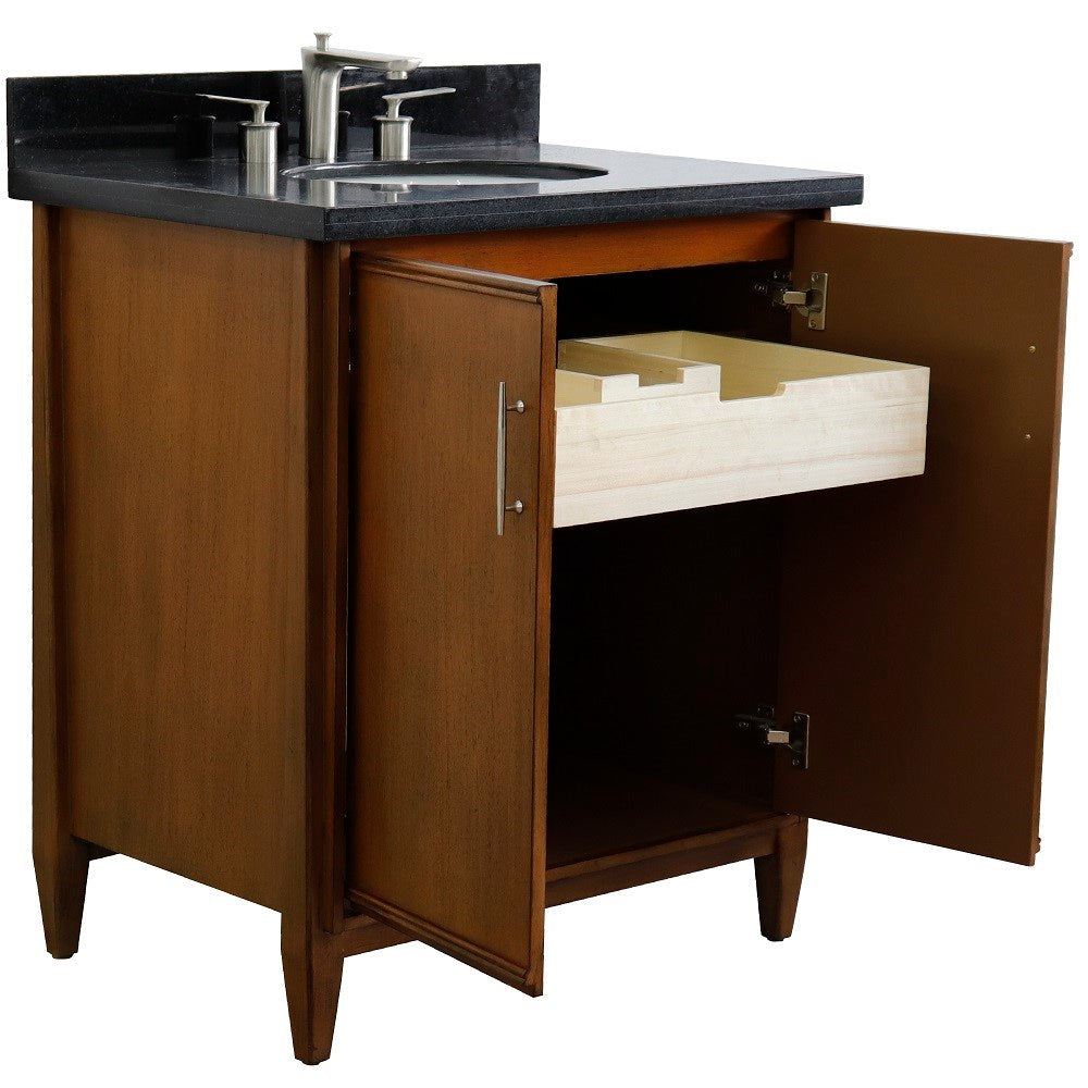 Bellaterra 400901-31-WA-BGO 31" Single Sink Vanity in Walnut Finish with Counter Top and Sink Black Galaxy Granite