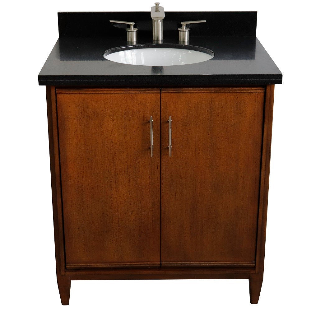 Bellaterra 400901-31-WA-BGO 31" Single Sink Vanity in Walnut Finish with Counter Top and Sink Black Galaxy Granite