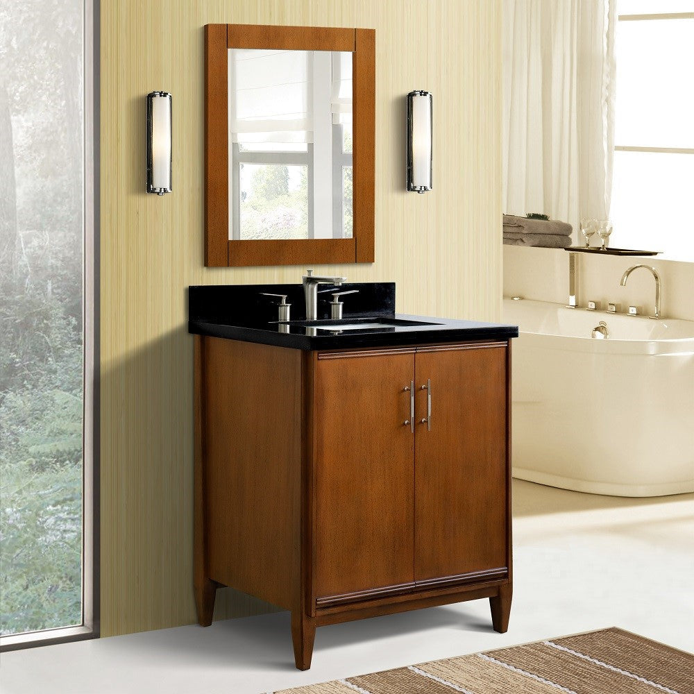 Bellaterra 400901-31-WA-BGR 31" Single Sink Vanity in Walnut Finish with Counter Top and Sink Black Galaxy Granite