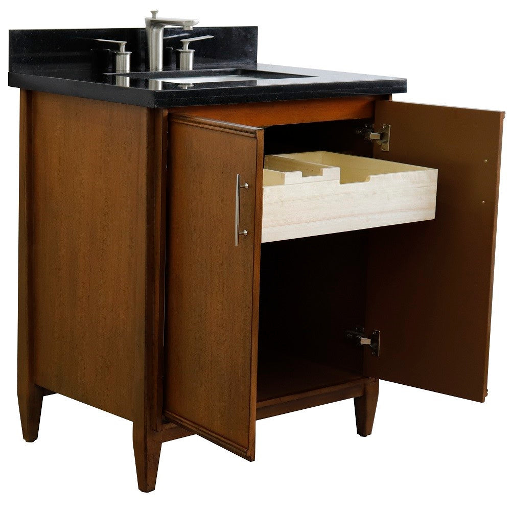 Bellaterra 400901-31-WA-BGR 31" Single Sink Vanity in Walnut Finish with Counter Top and Sink Black Galaxy Granite