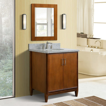 Bellaterra 400901-31-WA-GYO 31" Single Sink Vanity in Walnut Finish with Counter Top and Sink Gray Granite