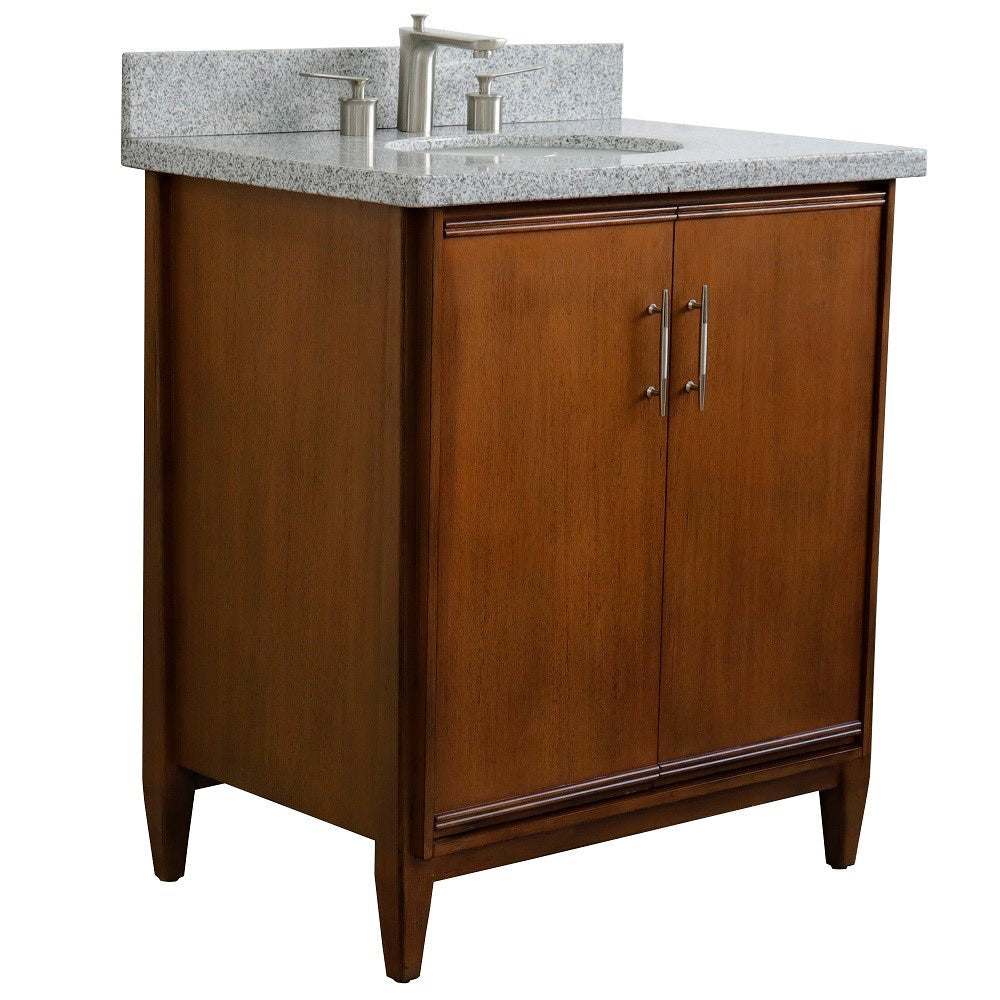 Bellaterra 400901-31-WA-GYO 31" Single Sink Vanity in Walnut Finish with Counter Top and Sink Gray Granite