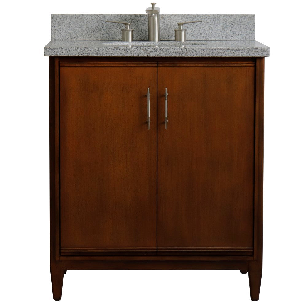 Bellaterra 400901-31-WA-GYO 31" Single Sink Vanity in Walnut Finish with Counter Top and Sink Gray Granite