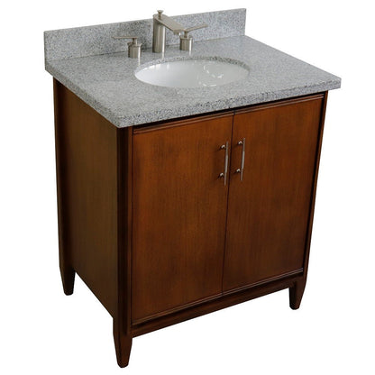 Bellaterra 400901-31-WA-GYO 31" Single Sink Vanity in Walnut Finish with Counter Top and Sink Gray Granite