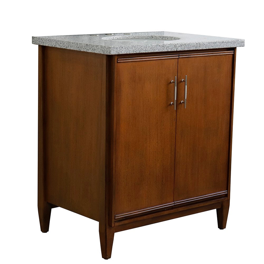 Bellaterra 400901-31-WA-GYO 31" Single Sink Vanity in Walnut Finish with Counter Top and Sink Gray Granite